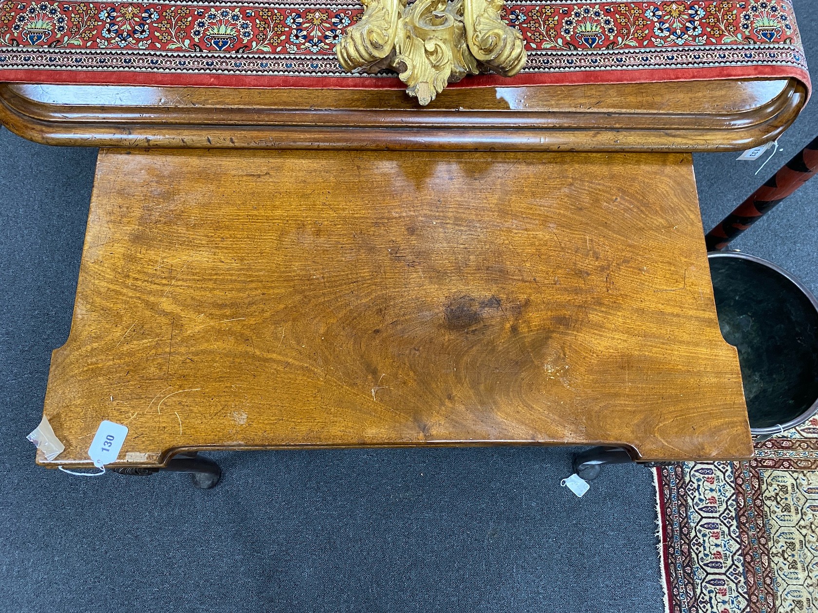 A George III mahogany folding card table, width 91cm, depth 43cm, height 71cm